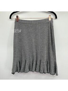 WHBM Herringbone Ruffle Hem Midi Skirt Size Small